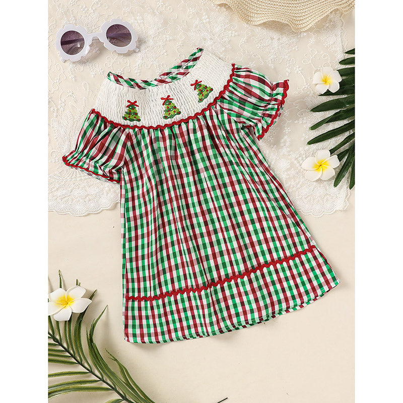 Toddler Embroidered Plaid Casual Christmas Dress