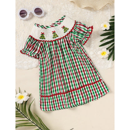 Toddler Embroidered Plaid Casual Christmas Dress