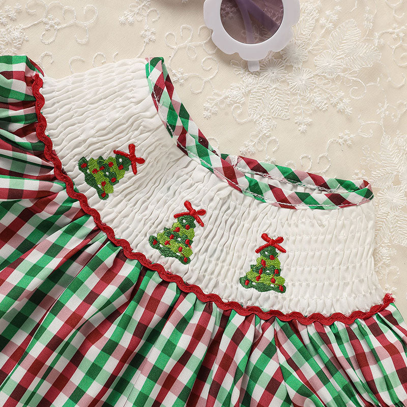 Toddler Embroidered Plaid Casual Christmas Dress