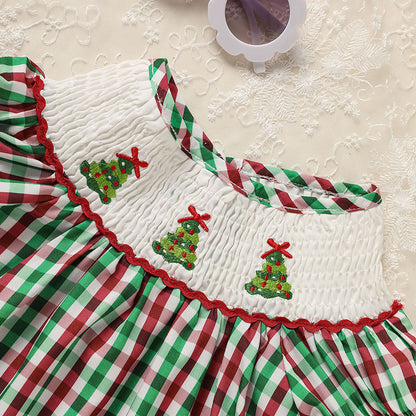 Toddler Embroidered Plaid Casual Christmas Dress