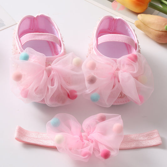 Infant Lovely Bow Princess Shoes with New Headband Set