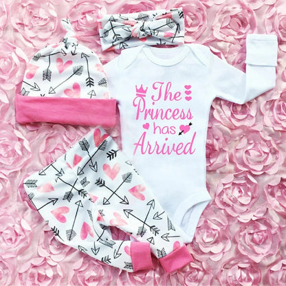 Newborn Baby Girl Romper and Pants with Hat and Headband Set