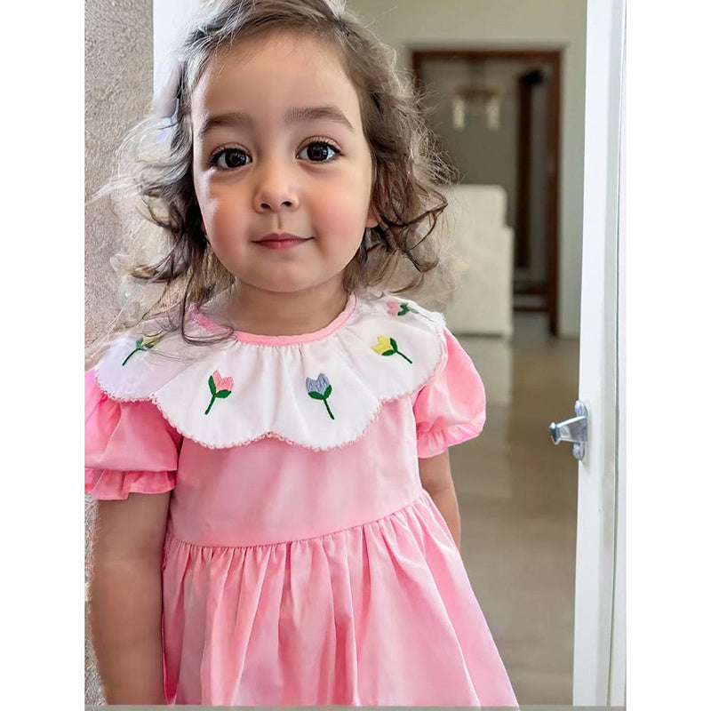 Toddler Spring Smocked Dress With Tulip Embroidery
