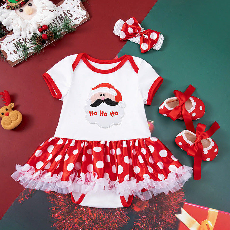 Toddler Christmas Red Dress with shoes and Hairband Set