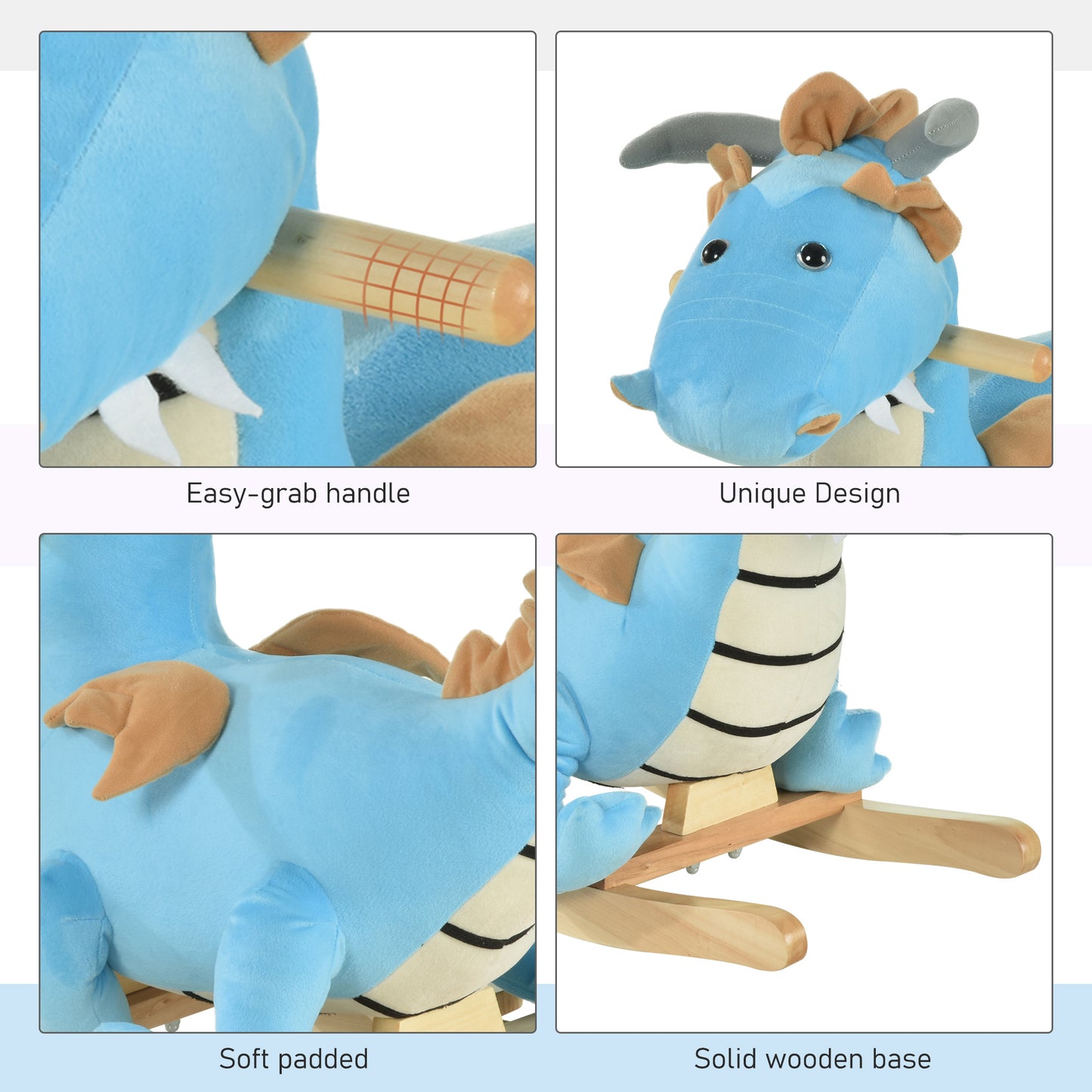 Blue Wooden Dinosaur/Rocking Horse for Toddler (18-36 Months)