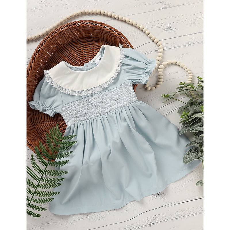 Toddler Smocked Lace Crew Neck Dress
