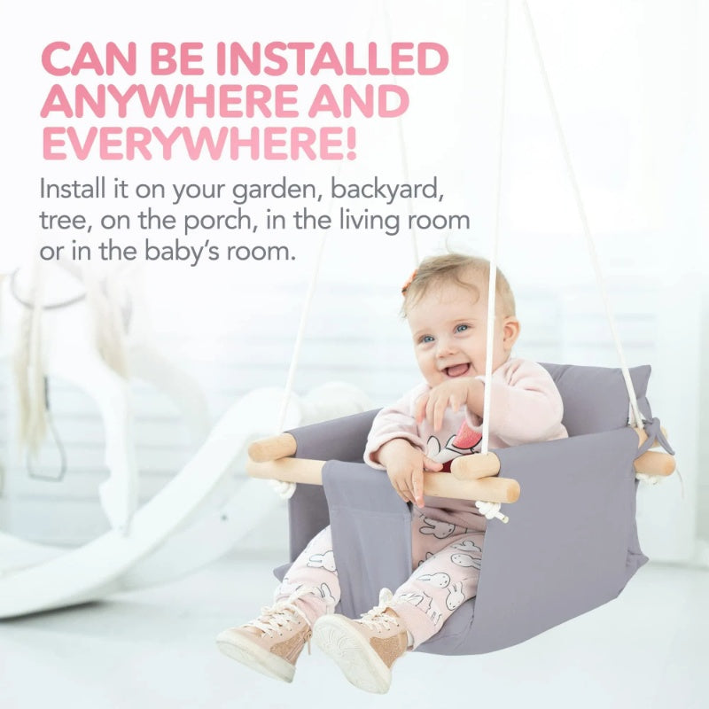 Canvas Baby Wooden Swing With Safety Belt