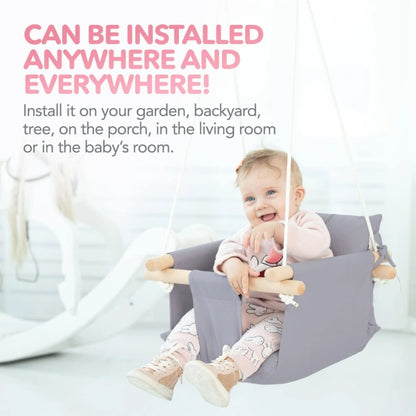 Canvas Baby Wooden Swing With Safety Belt