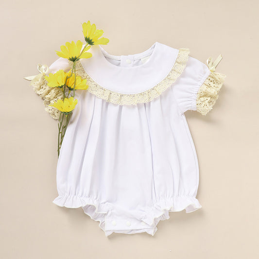 Baby Girl Lace White Bubble Romper