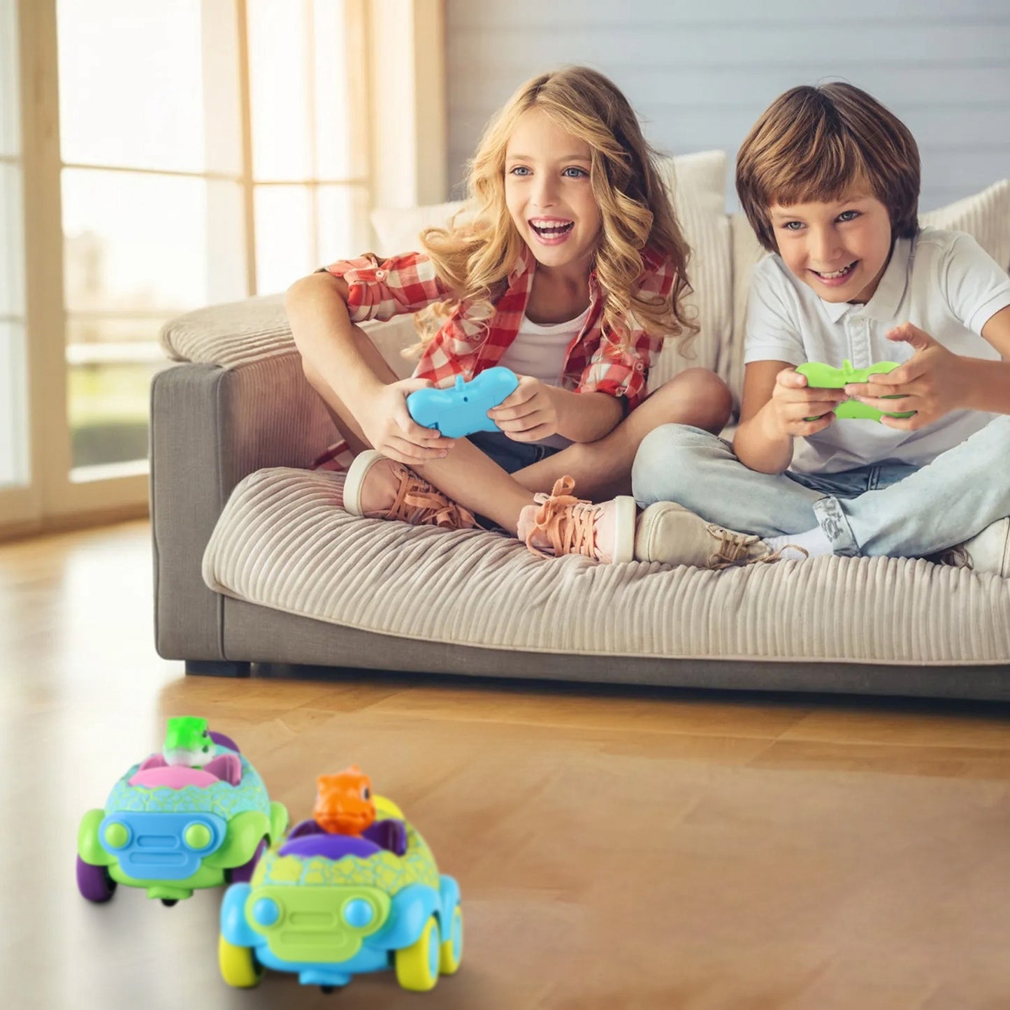 2Pack Dinosaur Remote Control Cars For Toddlers Rechargeable RC Cars With Light Music Birthday Gift For Boys Girls Aged 3 4 5 6 Years Old Christmas New Year Gift