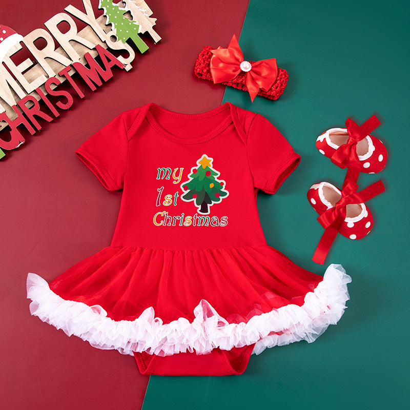 Toddler Christmas Red Dress with shoes and Hairband Set
