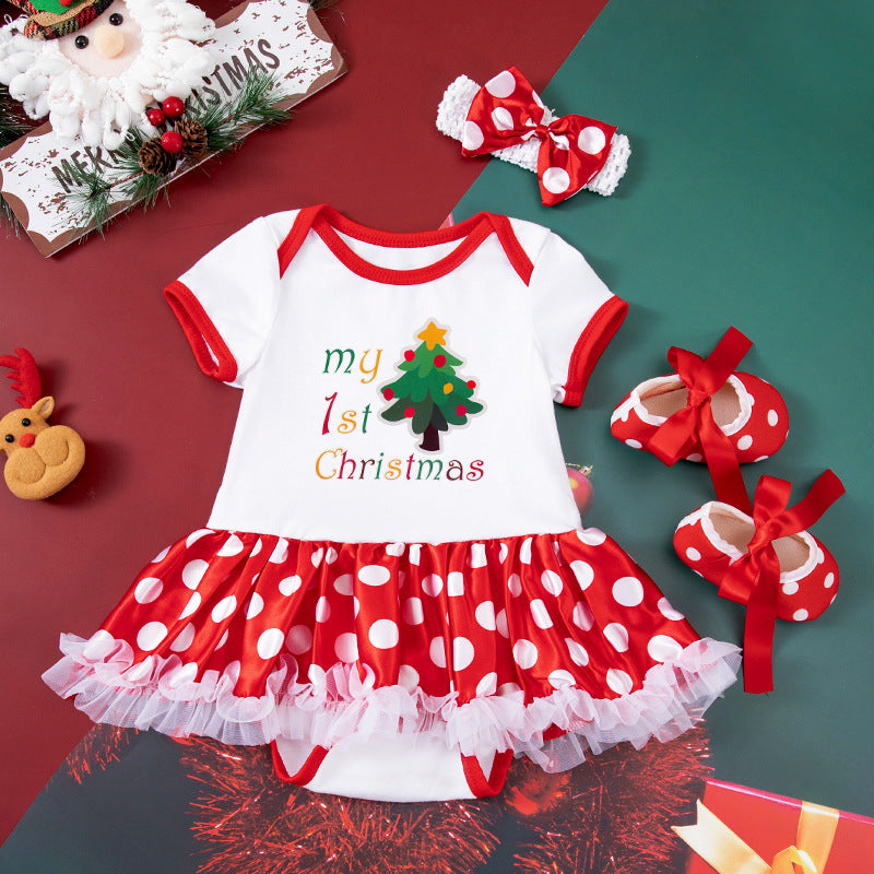 Toddler Christmas Red Dress with shoes and Hairband Set