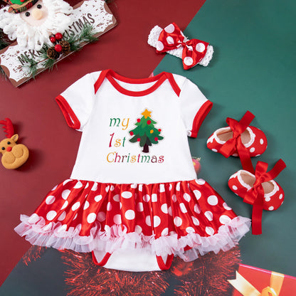 Toddler Christmas Red Dress with shoes and Hairband Set