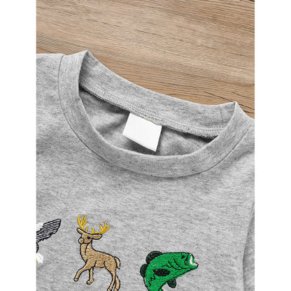 Newborn Baby Boy Long Sleeve Animal Print Romper and Hat with Hat