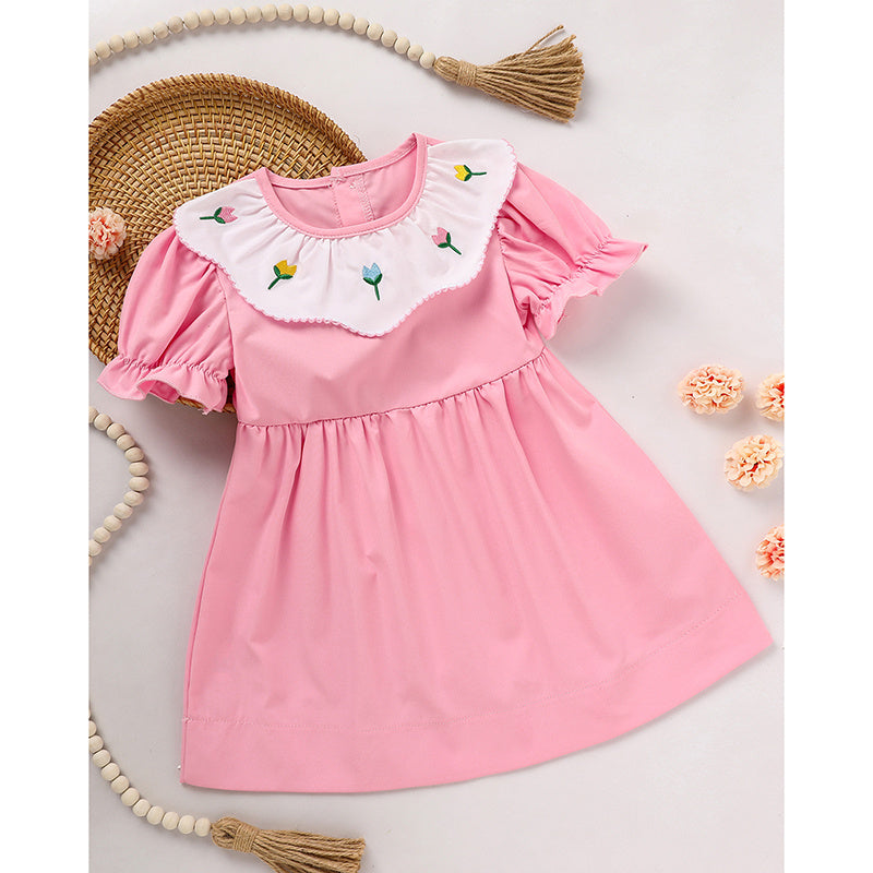Toddler Spring Smocked Dress With Tulip Embroidery