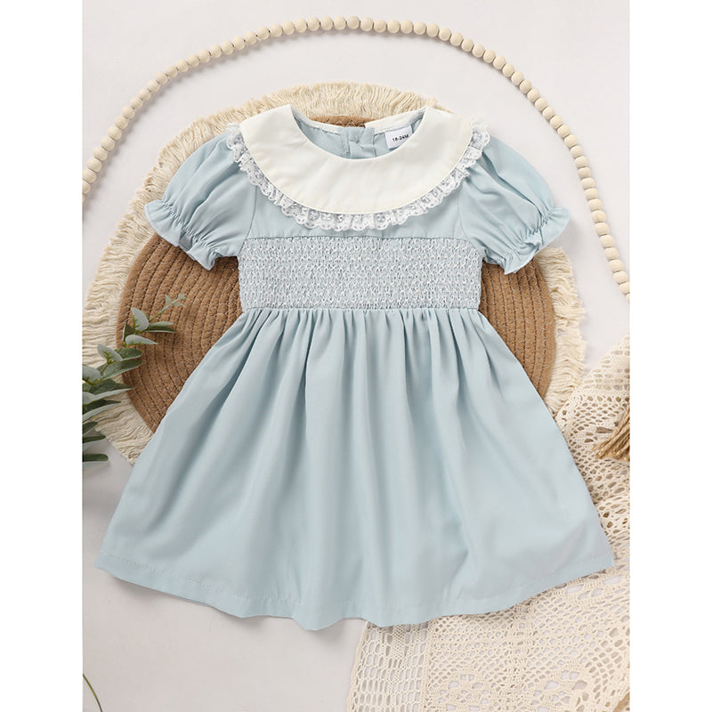 Toddler Smocked Lace Crew Neck Dress
