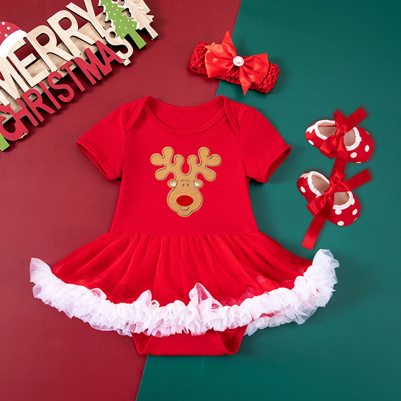 Toddler Christmas Red Dress with shoes and Hairband Set