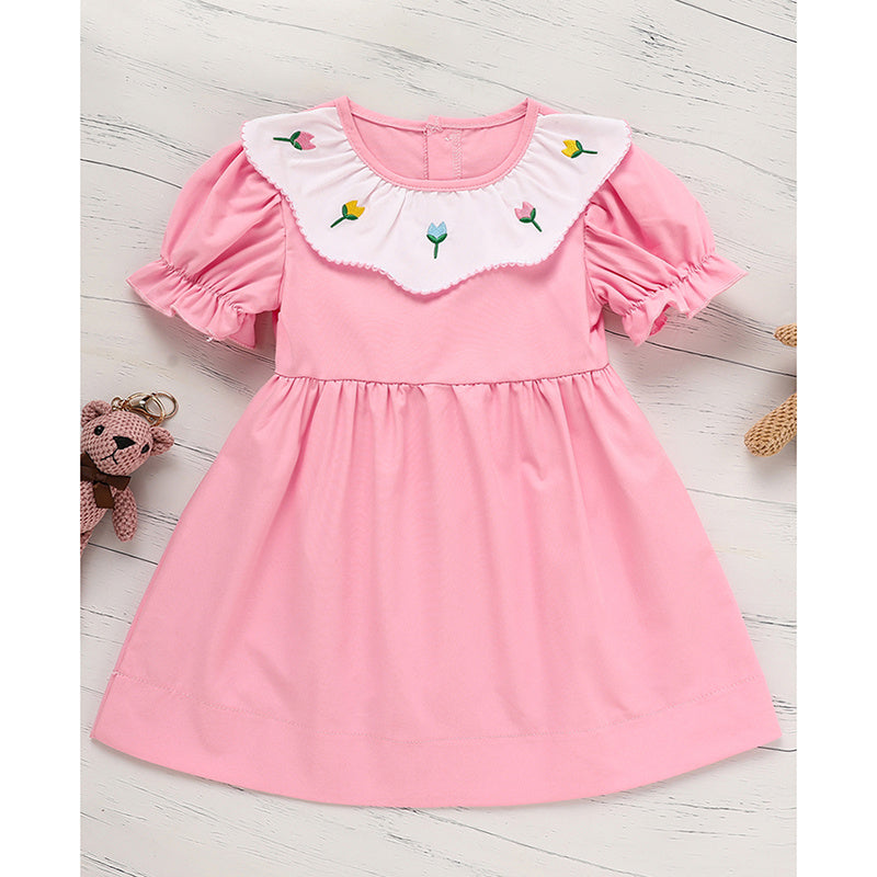 Toddler Spring Smocked Dress With Tulip Embroidery
