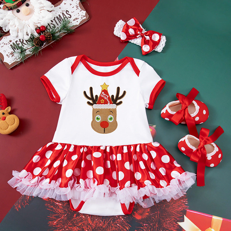 Toddler Christmas Red Dress with shoes and Hairband Set