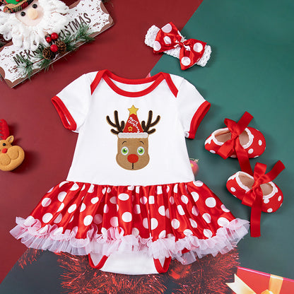 Toddler Christmas Red Dress with shoes and Hairband Set