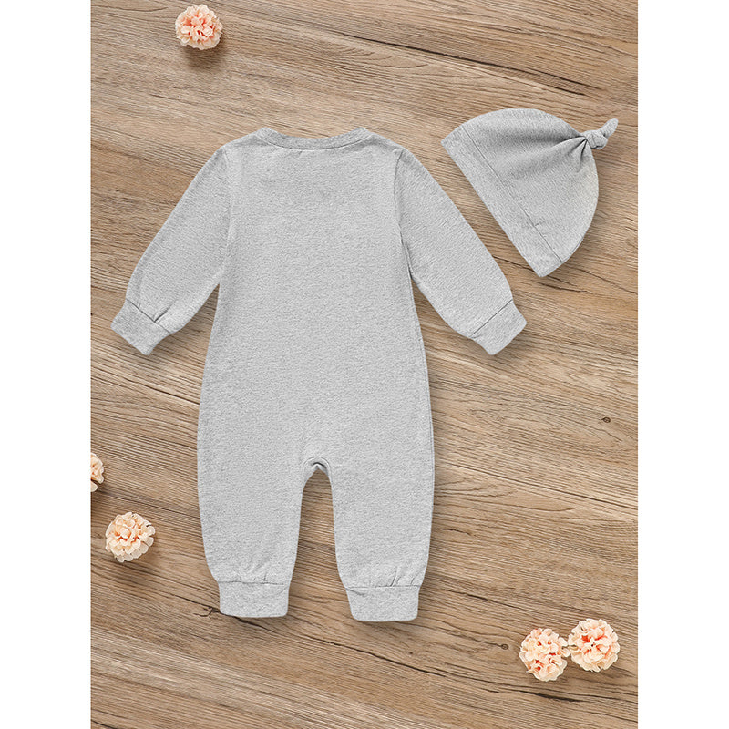 Newborn Baby Boy Long Sleeve Animal Print Romper and Hat with Hat