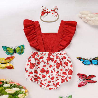 Newborn Ruffle Heart Print Romper