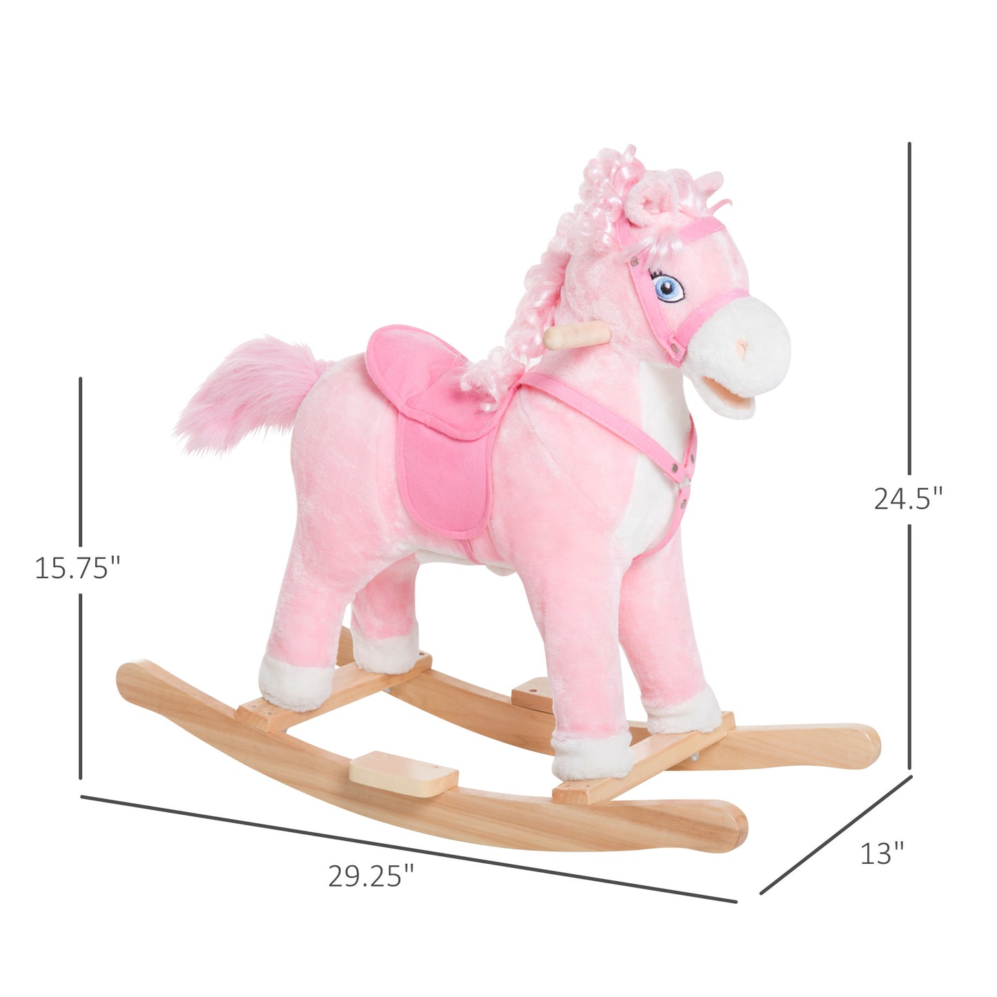 Plush Rocking Horse, Realistic Sounds, Swinging Tail, Pink, Ideal Birth Gift, Joyful Engaging, For 3 Years