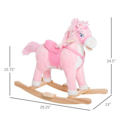Plush Rocking Horse, Realistic Sounds, Swinging Tail, Pink, Ideal Birth Gift, Joyful Engaging, For 3 Years