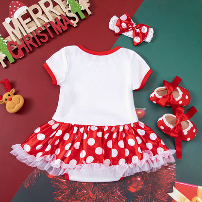 Toddler Christmas Red Dress with shoes and Hairband Set