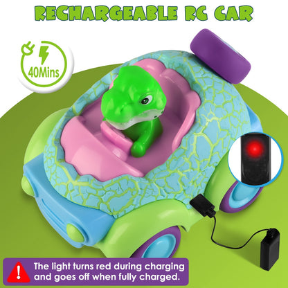 2Pack Dinosaur Remote Control Cars For Toddlers Rechargeable RC Cars With Light Music Birthday Gift For Boys Girls Aged 3 4 5 6 Years Old Christmas New Year Gift