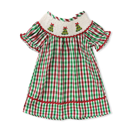 Toddler Embroidered Plaid Casual Christmas Dress