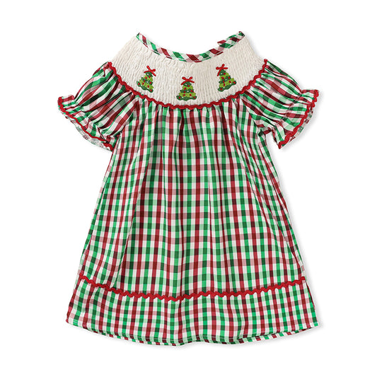 Toddler Embroidered Plaid Casual Christmas Dress