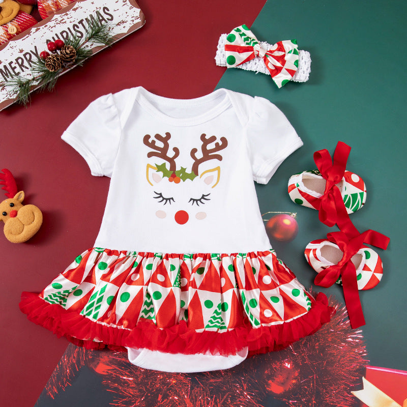 Toddler Christmas Red Dress with shoes and Hairband Set