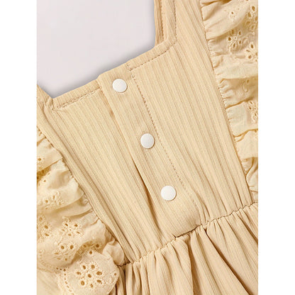 Infant Baby Girl Square Neck Onesie with Headband Beige Set