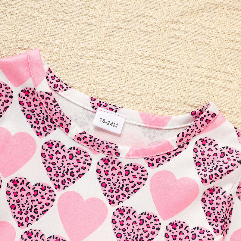 Toddler Girls Long Sleeve Mesh Tulle Dress with Heart Printed