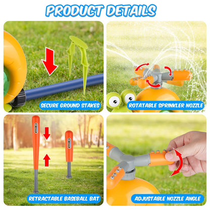 2 In 1 Snail Water Sprinkler Baseball Toy With 2 Sprinkler Nozzles 360 Degree Rotating Spray Baseball Sprinkler Summer Water Toy For 4-8Years Old Boys Girls Pool Garden Lawn