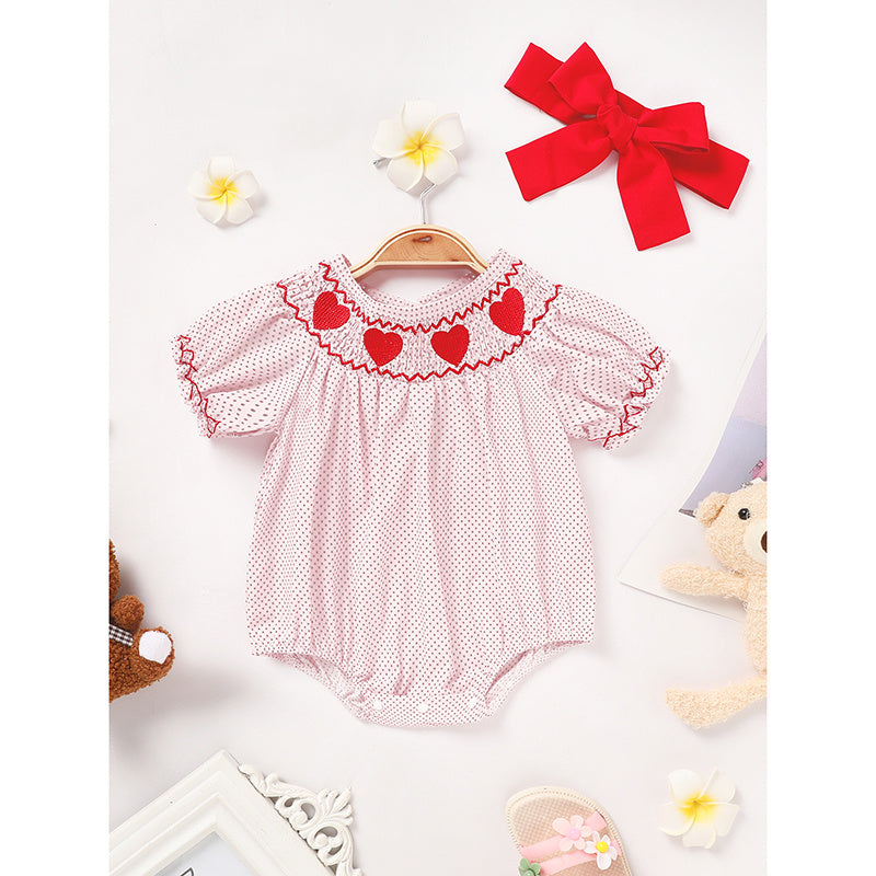 Smocked Romper for Newborn Baby Girls with Heart Embroidery